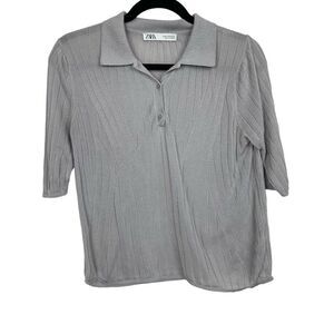 Zara collared 1/2 sleeve lightweight crop sweater sz M